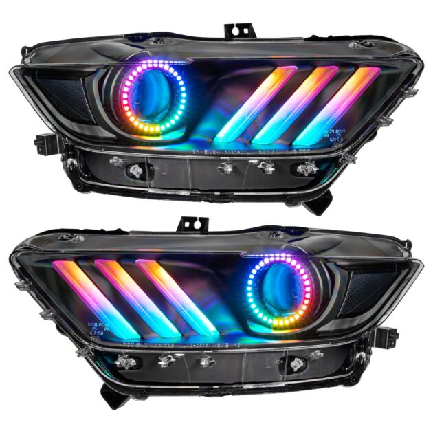 2015-2017 Ford Mustang Pre-Assembled Headlights-Dynamic ColorSHIFT RGB+A-Black Edition