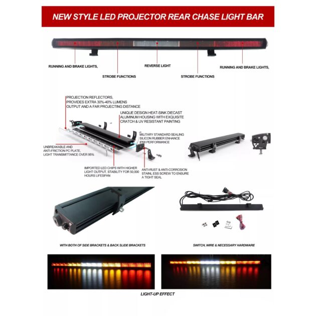 6-Function UTV High Performance Chase Rear Projector Light Bar with 9 Strobe Patterns