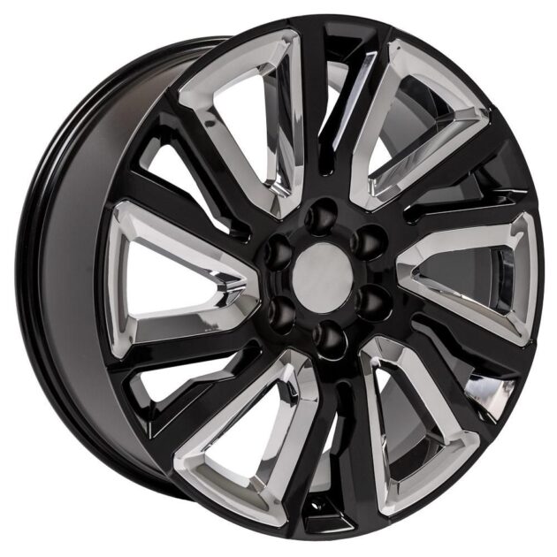 22" Replica Wheel CV39 Fits GMC Sierra Rim 22x9 Black and Chrome Wheel