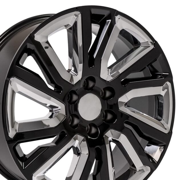 22" Replica Wheel CV39 Fits GMC Sierra Rim 22x9 Black and Chrome Wheel