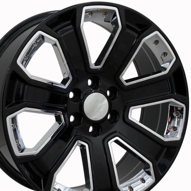 22" Replica Wheel fits Chevy Silverado - CV93B Black with Chrome Insert 22x9