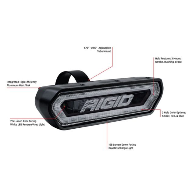 RIGID Chase, Rear Facing 5 Mode LED Light, Red Halo, Black Housing