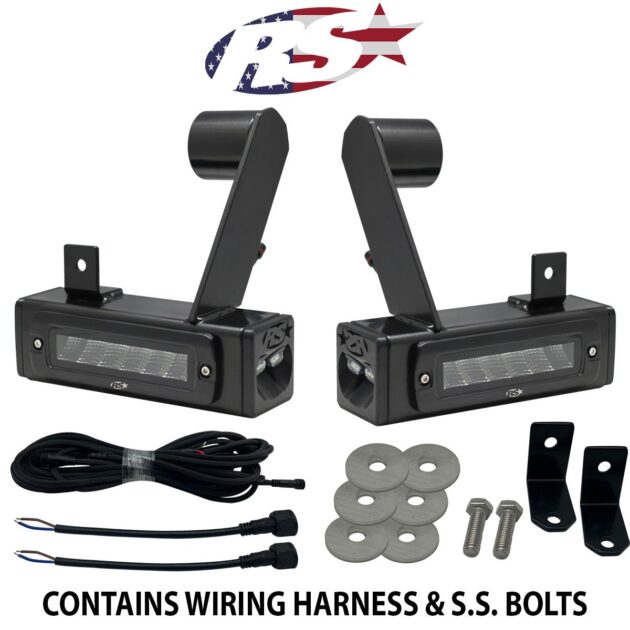 2013-Current Dodge Ram 3500 Hitch Bar Reverse 7in LED Flood Lighting Heavy Duty Bolt-On Blacked Out Kit with Heated Lens and Dual End Light Cap