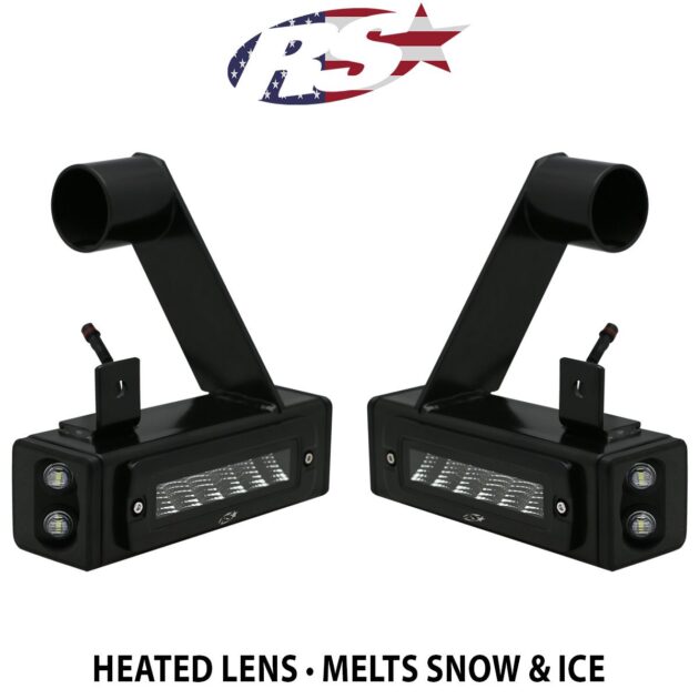 2013-Current Dodge Ram 3500 Hitch Bar Reverse 7in LED Flood Lighting Heavy Duty Bolt-On Blacked Out Kit with Heated Lens and Dual End Light Cap