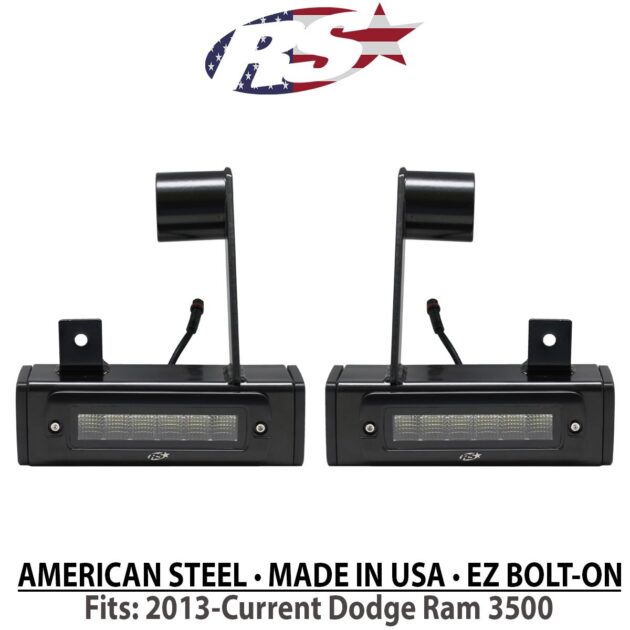 2013-Current Dodge Ram 3500 Hitch Bar Reverse 7in LED Flood Lighting Heavy Duty Bolt-On Blacked Out Kit with Heated Lens and Dual End Light Cap