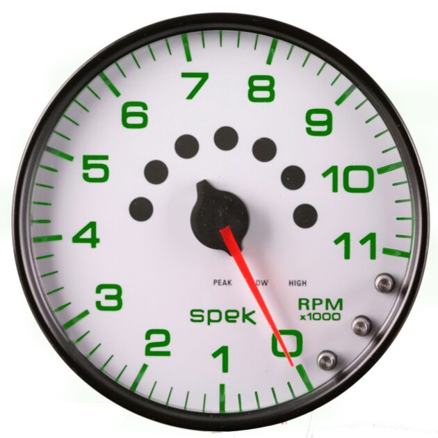 5 in. IN-DASH TACHOMETER, 0-11,000 RPM, SPEK-PRO, SILVER/BLACK