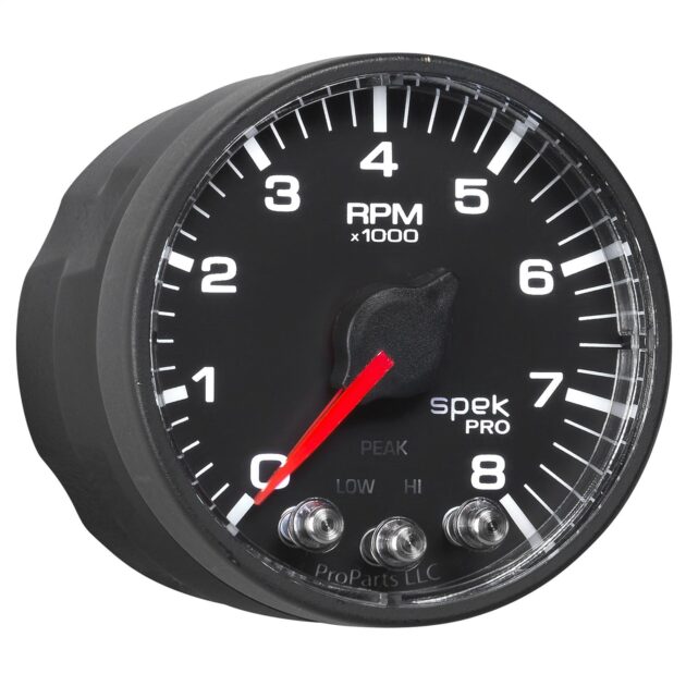 2-1/16 in. IN-DASH TACHOMETER, 0-11,000 RPM, SPEK-PRO, WHITE/BLACK