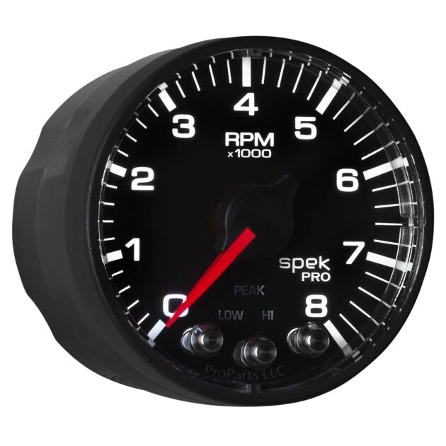 2-1/16 in. IN-DASH TACHOMETER, 0-11,000 RPM, SPEK-PRO, WHITE/BLACK