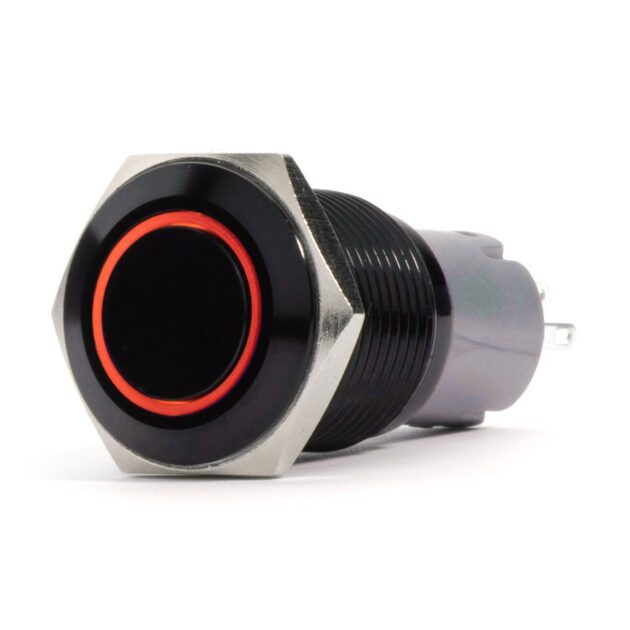 19mm 2-Position 12V On/Off Pre-Wired Switch with RED LED and Black Flush Mount Finish Race Sport Lighting