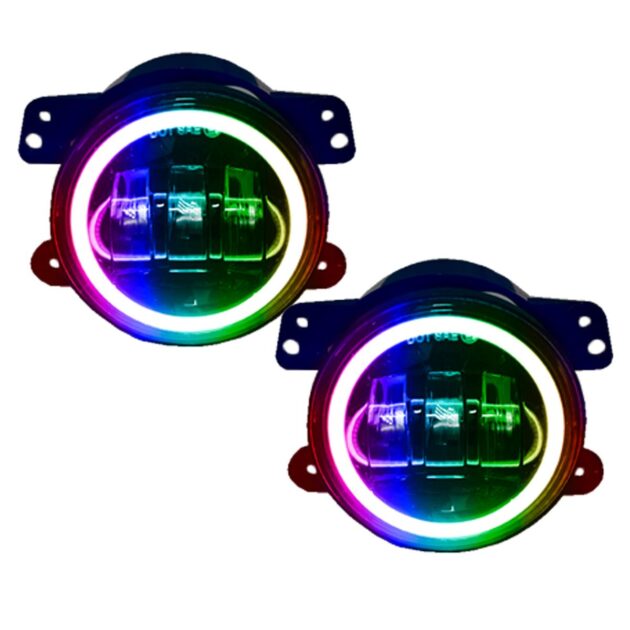 4in LED Fog Light APP Bluetooth Control RGB Halo Angel Eyes White Fog Lamp for Jeep Wrangler JK CJ TJ