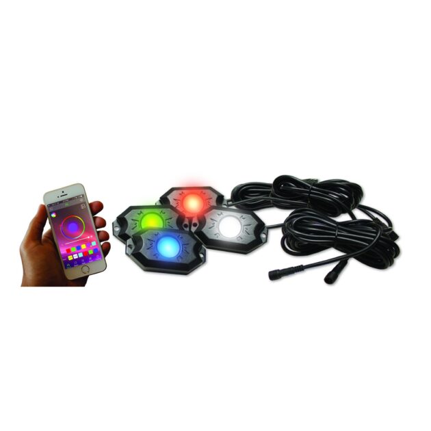 4-POD RGBW Hi-Power Rock Light Complete Kit with Bluetooth APP controls in Retail Box