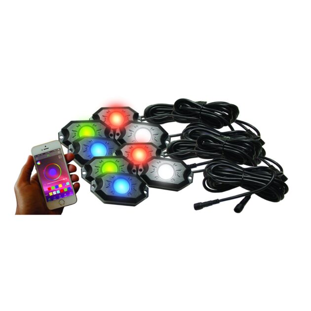 8-POD RGBW Hi-Power Rock Light Complete Kit with Bluetooth APP controls in Retail Box