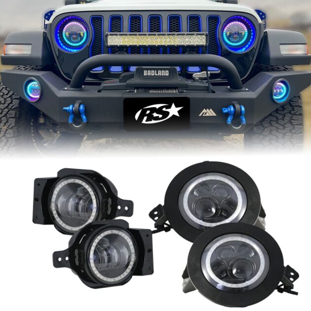 Chasing Version - 2018+ Jeep JL 9 inch Adapted Headlight and 4 inch Foglight ColorSMART Combo Complete RGB Multi-Color kit  - Smartphone Controlled with (2) Headlights and (2) Foglights
