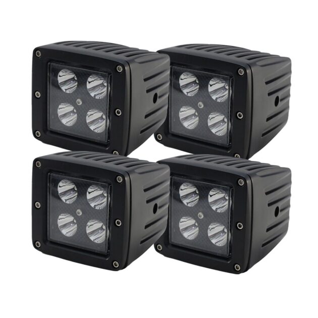 07-17 Jeep Wrangler JK Pillar Complete Kit with 4 x 12W  Square Cube Aux Lights + L14 Pillar Bracket Set