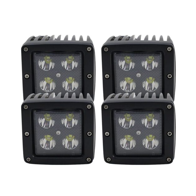 07-17 Jeep Wrangler JK Pillar Complete Kit with 4 x 12W  Square Cube Aux Lights + L14 Pillar Bracket Set