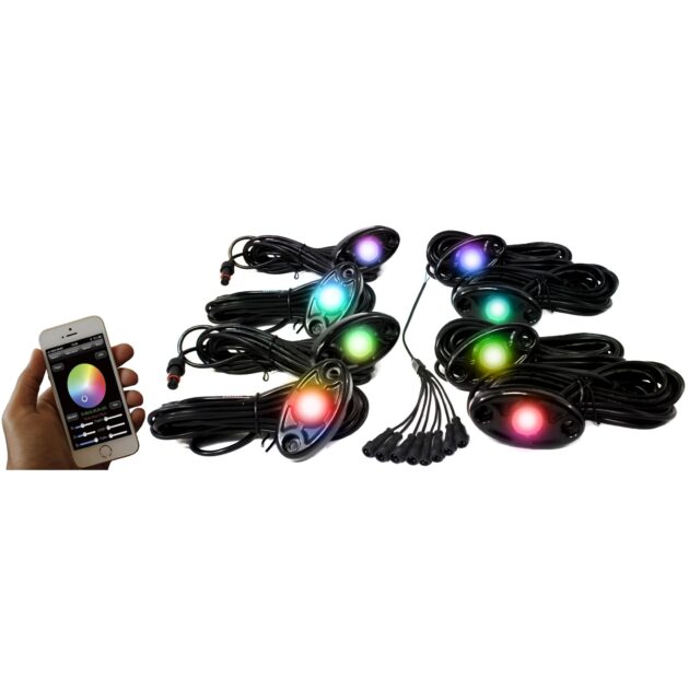 ColorSMART 8-LED Glow Pod BLACK Kit - Smartphone Controlled with Brain Box IP68 12V with All Hardware