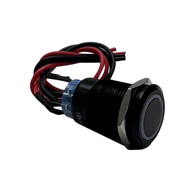 12V 19mm Momentary Function Pre-Wired Switch with YELLOW LED and Black Flush Mount Finish  Race Sport Lighting