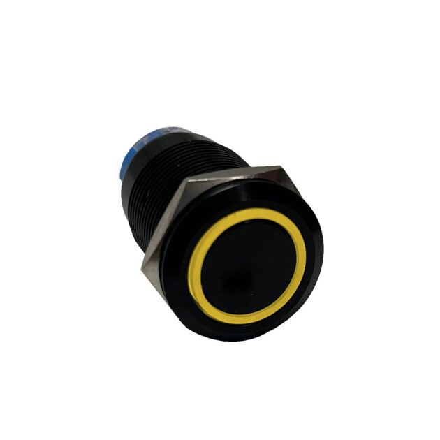 12V 19mm Momentary Function Pre-Wired Switch with YELLOW LED and Black Flush Mount Finish  Race Sport Lighting