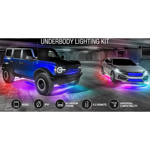 ColorSMART Chasing Pattern RGB LED Aluminum Solid Underbody Kit with Key Card RGB Remote and Bluetooth App Control Race Sport Lighting