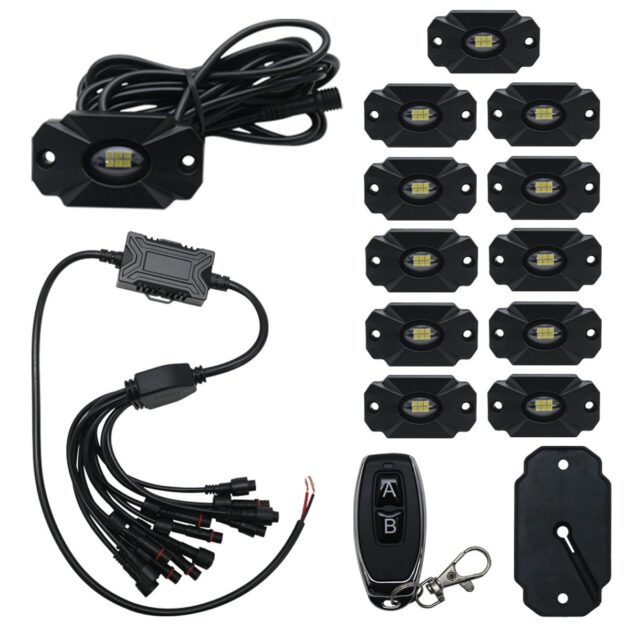 NEW - 12pc Ultra Bright White 14000 Lumen LED Rock Light Crawler Kit with Seven Fade and Strobe Patterns Race Sport Lighting