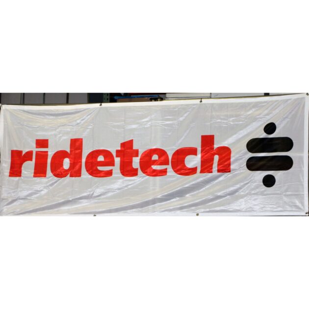 Banner, White w/ Red and Black Ridetech. 3ft x 8ft.